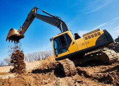 Fototapeta pltno 160 x 116, 202023739 - excavator loader machine at construction site - rypadlo naklada na staveniti