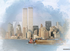 Samolepka flie 100 x 73, 202903313 - Digital artwork illustration of the World Trade Center on February 1988 - Digitln ilustrace svtovho obchodnho centra z nora 1988