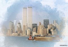 Fototapeta pltno 174 x 120, 202903313 - Digital artwork illustration of the World Trade Center on February 1988