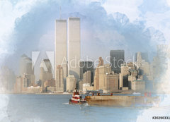Samolepka flie 200 x 144, 202903313 - Digital artwork illustration of the World Trade Center on February 1988