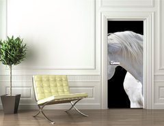 Samolepka na dvee flie 90 x 220  white horse isolated on black, 90 x 220 cm