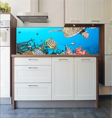 Fototapeta do kuchyn flie 180 x 60, 20449790 - Butterflyfishes and turtle - Butterflyfishes a elva