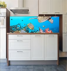 Fototapeta do kuchyn flie 180 x 60  Butterflyfishes and turtle, 180 x 60 cm