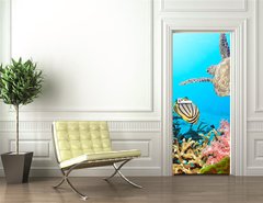 Samolepka na dvee flie 90 x 220, 20449790 - Butterflyfishes and turtle - Butterflyfishes a elva