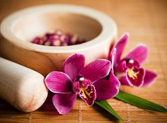 Fototapeta papr 360 x 266, 20493458 - Composition zen - fleurs orchide et mortier bois