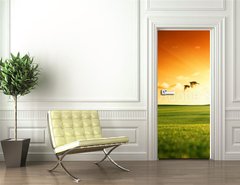 Samolepka na dvee flie 90 x 220, 20504008 - field of grass and flying birds - pole trvy a ltajcch ptk