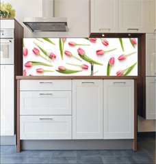 Fototapeta do kuchyn flie 180 x 60  Pink tulip pattern on the white bacjkground., 180 x 60 cm