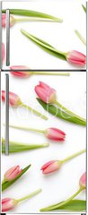 Samolepka na lednici flie 80 x 200  Pink tulip pattern on the white bacjkground., 80 x 200 cm