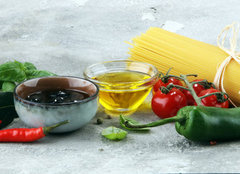 Fototapeta pltno 160 x 116, 205580599 - Italian food background with different types of pasta, health or vegetarian concept.
