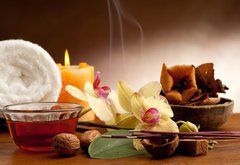 Fototapeta174 x 120  aromatherapy incense and bowl of oil massage, 174 x 120 cm