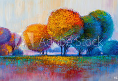 Fototapeta pltno 174 x 120, 213841942 - Trees, oil painting, artistic background