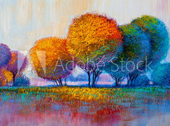 Fototapeta pltno 330 x 244, 213841942 - Trees, oil painting, artistic background