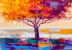 Fototapeta pltno 174 x 120, 213955813 - Tree oil painting, artistic background