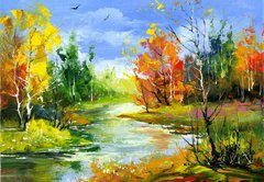 Fototapeta145 x 100  Autumn landscape with the wood river, 145 x 100 cm