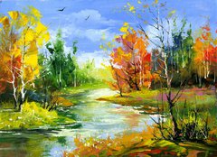 Fototapeta160 x 116  Autumn landscape with the wood river, 160 x 116 cm