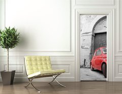 Samolepka na dvee flie 90 x 220  Red Classic Car., 90 x 220 cm