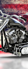 Samolepka na dvee flie 90 x 220, 218075283 - Custom black motorcycle with American flag background with dispersion effects. Made in America concept. 3d rendering