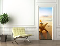 Samolepka na dvee flie 90 x 220  Starfish on the beach, 90 x 220 cm