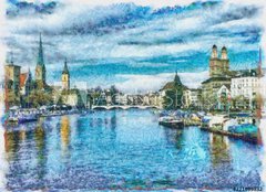 Fototapeta papír 160 x 116, 221899832 - Oil painting. Art print for wall decor. Acrylic artwork. Big size poster. Watercolor drawing. Modern style fine art. Beautiful autumn city landscape. Multicolor view. Historical Europe buildings. - Olejomalba. Umělecký tisk na zeď. Akrylová kresba. Velké velikosti plakát. Akvarel kresba. Moderní styl výtvarného umění. Krásné podzimní městské krajiny. Vícebarevný pohled. Historické budovy Evropy.