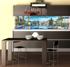 Fototapeta do kuchyně fólie 260 x 60, 221899832 - Oil painting. Art print for wall decor. Acrylic artwork. Big size poster. Watercolor drawing. Modern style fine art. Beautiful autumn city landscape. Multicolor view. Historical Europe buildings. - Olejomalba. Umělecký tisk na zeď. Akrylová kresba. Velké velikosti plakát. Akvarel kresba. Moderní styl výtvarného umění. Krásné podzimní městské krajiny. Vícebarevný pohled. Historické budovy Evropy.