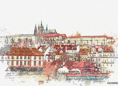 Fototapeta pltno 160 x 116, 222609286 - illustration of a beautiful view of Prague in the Czech Republic. Watercolor sketch