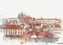 Fototapeta papr 160 x 116, 222609286 - illustration of a beautiful view of Prague in the Czech Republic. Watercolor sketch