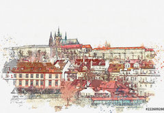Fototapeta pltno 174 x 120, 222609286 - illustration of a beautiful view of Prague in the Czech Republic. Watercolor sketch
