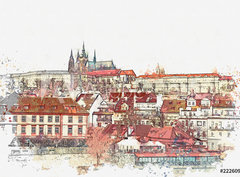 Fototapeta pltno 330 x 244, 222609286 - illustration of a beautiful view of Prague in the Czech Republic. Watercolor sketch