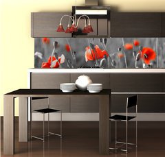 Fototapeta do kuchyn flie 260 x 60  red poppies on field, 260 x 60 cm