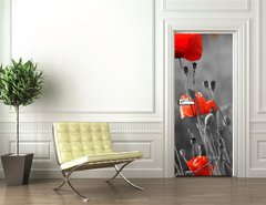 Samolepka na dvee flie 90 x 220  red poppies on field, 90 x 220 cm