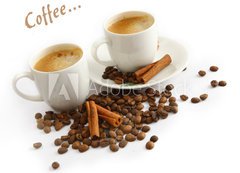 Fototapeta vliesov 200 x 144, 22406738 - Coffee cup and grain on white background