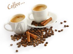 Fototapeta papr 360 x 266, 22406738 - Coffee cup and grain on white background - lek kvy a zrna na blm pozad