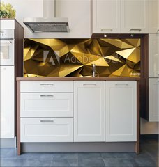 Fototapeta do kuchyn flie 180 x 60, 224714765 - 3d render, abstract gold crystal background, faceted texture, macro panorama, wide panoramic polygonal wallpaper