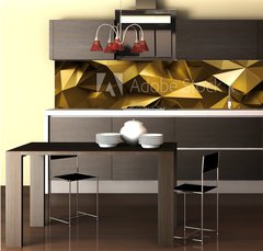 Fototapeta do kuchyn flie 260 x 60, 224714765 - 3d render, abstract gold crystal background, faceted texture, macro panorama, wide panoramic polygonal wallpaper