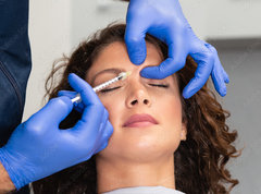 Samolepka flie 270 x 200  Close up of beautician experts hands injecting botox in female forehead., 270 x 200 cm