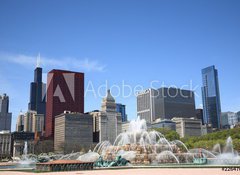 Samolepka flie 100 x 73  Chicago Skyline and Fountain, 100 x 73 cm