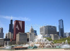Fototapeta200 x 144  Chicago Skyline and Fountain, 200 x 144 cm