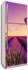 Samolepka na lednici flie 80 x 200, 226739623 - Lavender field rows at sunrise and hot air baloon France Provence