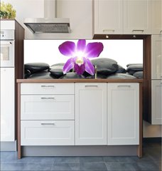 Fototapeta do kuchyn flie 180 x 60  Purple orchid and black stones, 180 x 60 cm