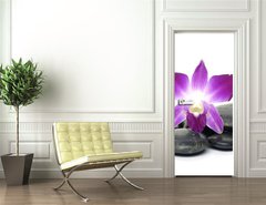 Samolepka na dvee flie 90 x 220  Purple orchid and black stones, 90 x 220 cm