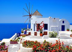 Samolepka flie 200 x 144  Windmill on Santorini island, Greece, 200 x 144 cm