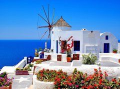 Fototapeta vliesov 270 x 200, 22813395 - Windmill on Santorini island, Greece