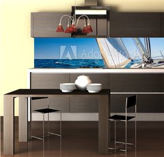 Fototapeta do kuchyn flie 260 x 60, 229409051 - Sailing lboat at open sea in sunshine