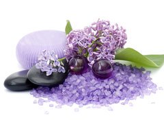 Samolepka flie 100 x 73, 22944776 - spa products and lilac flowers - lzesk produkty a kvtiny lila