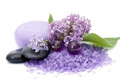 Fototapeta145 x 100  spa products and lilac flowers, 145 x 100 cm