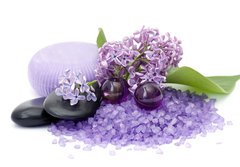 Fototapeta184 x 128  spa products and lilac flowers, 184 x 128 cm