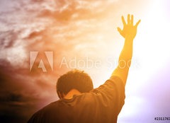 Fototapeta pltno 240 x 174, 231176731 - Human hands open palm up worship. Eucharist Therapy Bless God Helping Repent Catholic Easter Lent Mind Pray. Christian Religion concept background. fighting and victory for god