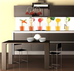 Fototapeta do kuchyně fólie 260 x 60, 234500457 - Six tastes of juice pouring in plastic cup from fruit isolated on white background - Šest chutí šťávy v plastovém kelímku z ovoce izolovaných na bílém pozadí