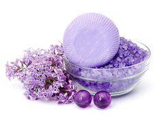 Fototapeta pltno 240 x 174, 23482774 - spa products and lilac flowers - lzesk produkty a kvtiny lila
