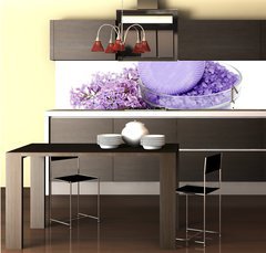 Fototapeta do kuchyn flie 260 x 60  spa products and lilac flowers, 260 x 60 cm